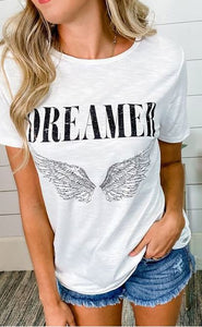 White DREAMER Angel Wings Graphic Tee